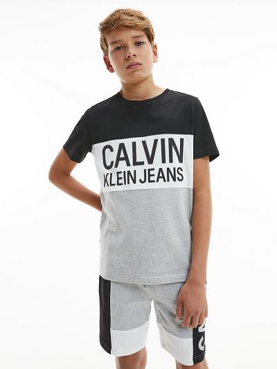 Calvin Klein Ruhák HU832024 | Calvin Klein Organic Cotton Colour Block Fiu Póló Fekete
